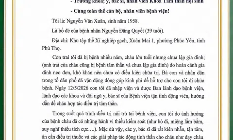 Phú Thọ: Lá thư tri ân của người cha và câu chuyện xúc động tại Bệnh viện Tâm thần Vĩnh Phúc