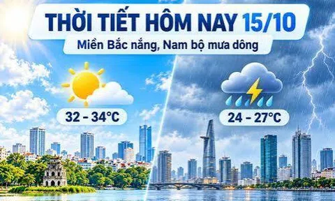 Ngày 15/10 Hà Nội nắng đến 34 độ, TPHCM mưa to cục bộ