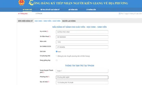 Để trở về Kiên Giang người dân cần đăng ký trên cổng thông tin điện tử