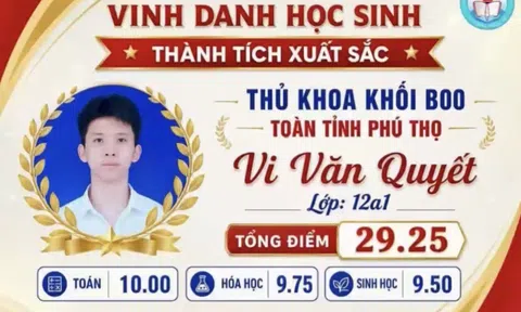 Nam sinh Trường THPT Tam Đảo 2 giành ngôi Thủ khoa khối B00 tỉnh Phú Thọ năm 2026