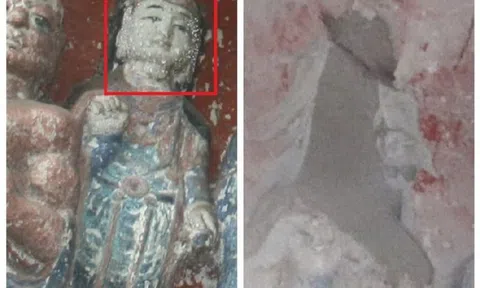 Tượng Phật khắc trên vách núi đá ngàn năm tuổi tại Tứ Xuyên (Trung Quốc) bị đánh cắp