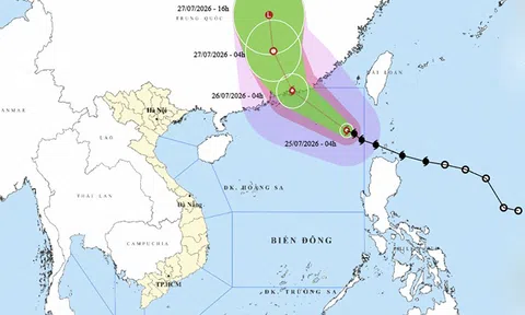 Ngày 25/7: Bão số 2 có thể mạnh lên cấp 12, Bắc Bộ và Nam Bộ tiếp tục mưa lớn