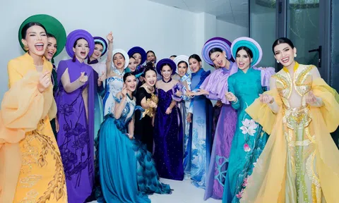 NTK Vũ Lan Anh sang trọng với áo dài tạo hình lá sen vàng từ nhựa tái chế tại VBFF 2023