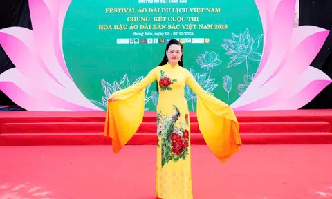 Hoa hậu nhân ái Đậu Hằng Nga lan tỏa giá trị văn hóa áo dài tại Hoa hậu Áo dài Bản sắc Việt Nam 2025