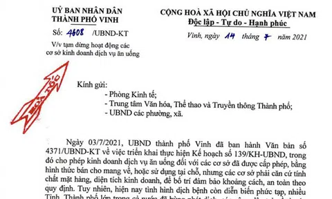 Nghệ An: Tạm dừng dịch vụ kinh doanh ăn uống tại chỗ từ 14 giờ chiều 14/7 tại TP Vinh