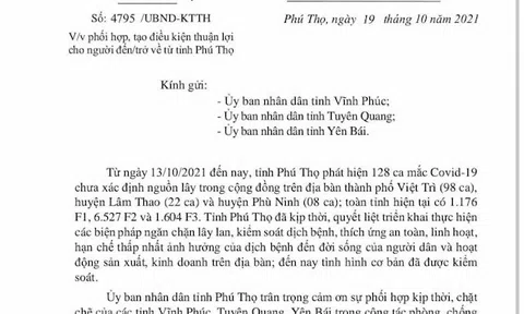  Đề nghị các tỉnh giáp ranh không cách ly 7 ngày với người đến/ trở về Phú Thọ