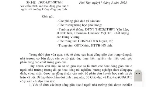 Phú Thọ: Chấn chỉnh các hoạt động giáo dục ở ngoài trường học không đúng quy định