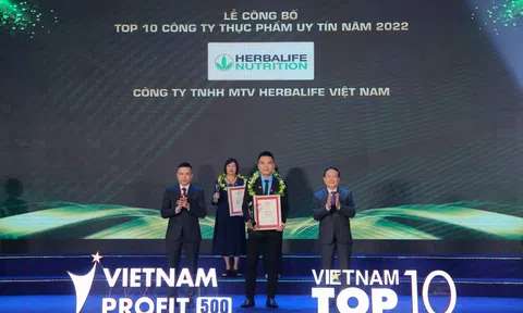 Herbalife Việt Nam được vinh danh Top 10 Công ty thực phẩm uy tín lần thứ 2 liên tiếp