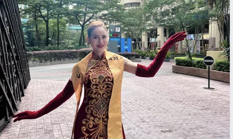 Hoa hậu Lan Lê nổi bật giữa dàn thí sinh quốc tế trong tà áo dài Việt Nam