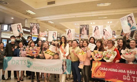 Tân Hoa hậu Đỗ Thị Quỳnh được fan vây kín tại sân bay Nội Bài trong ngày homecoming