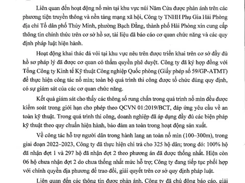 Hải Phòng: Thông tin chính thức về hoạt động nổ mìn tại khu vực núi Năm Cửa