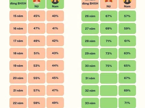 Tỷ lệ hưởng lương hưu tối thiểu và tối đa của lao động nam, nữ
