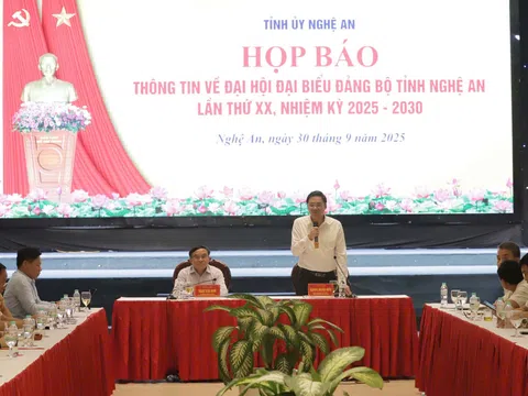 Nghệ An tổ chức họp báo thông tin về Đại hội Đảng bộ tỉnh lần thứ XX, nhiệm kỳ 2025 - 2030