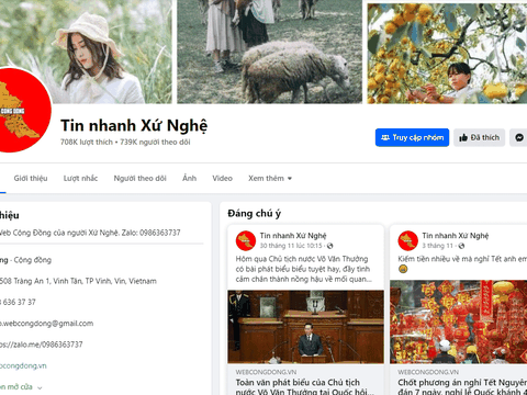 Fanpage Tin nhanh Xứ Nghệ kết nối cộng đồng Nghệ An - Hà Tĩnh