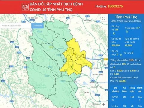 Phú Thọ: Tỉnh đầu tiên lập bản đồ cập nhật tình hình Covid 19 và tiêm chủng vắc xin Covid-19