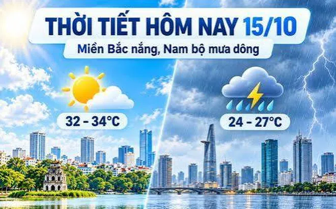 Ngày 15/10 Hà Nội nắng đến 34 độ, TPHCM mưa to cục bộ