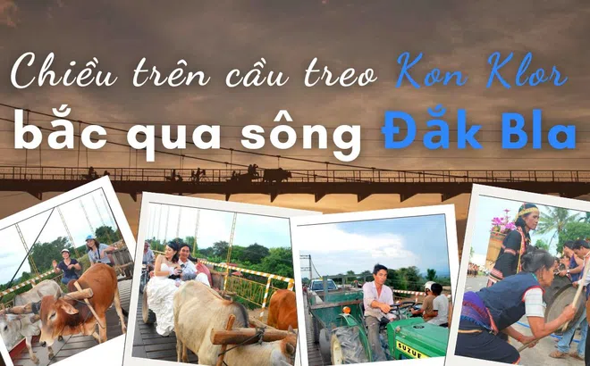 Kon Tum: Chiều trên cầu treo Kon Klor bắc qua sông Đắk Bla
